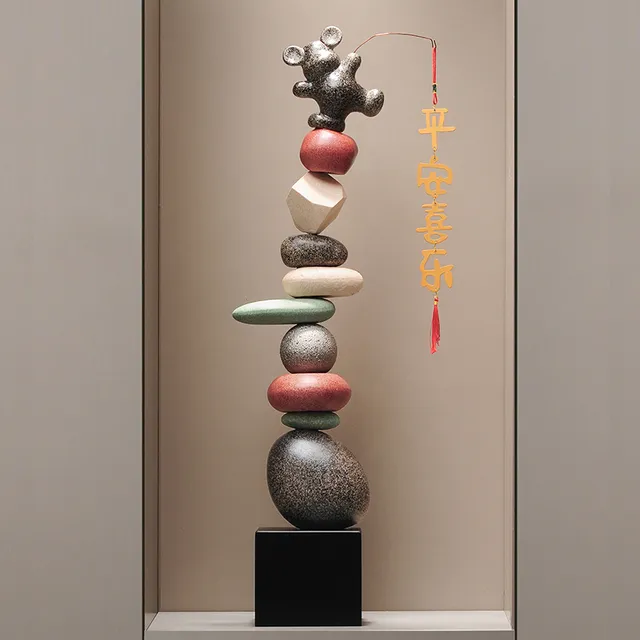 石来运转客厅落地摆件轻奢家居玄关电视柜沙发旁边大型招财装饰品