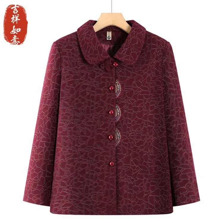 中老年人秋装外套女奶奶老太太国风唐装毛呢翻领妈妈衣服新款刺绣