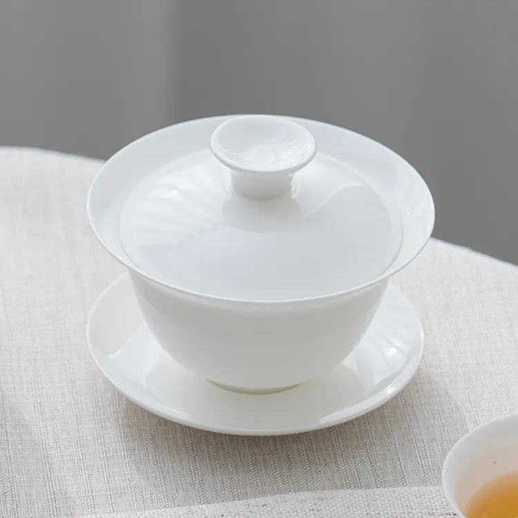 渤溢陶瓷高骨瓷泡茶盖碗功夫茶具三才盖碗温润如玉白瓷茶碗小容量