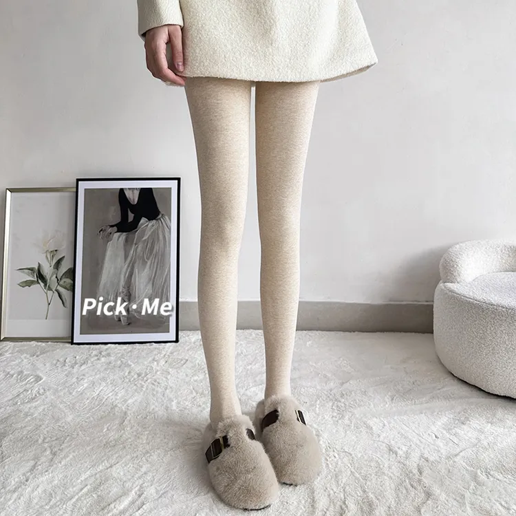 燕麦色连裤袜女秋冬加绒外穿薄绒中厚日系米白色打底裤 秋冬上新