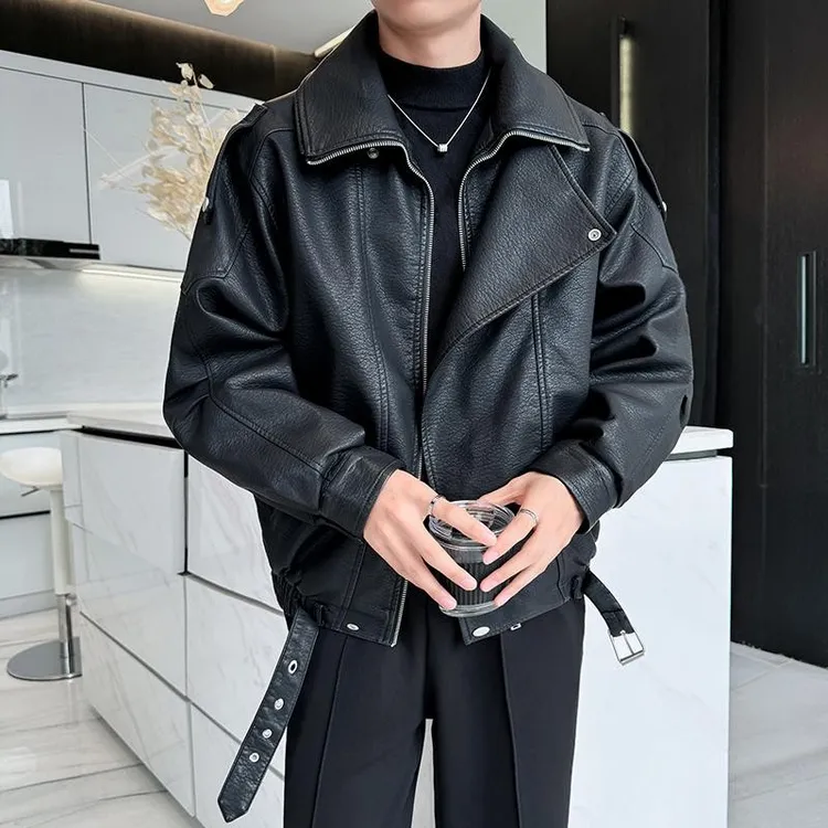 外套宽松潮流皮夹克帅气韩版秋季男士春秋短款休闲百搭翻领机车服