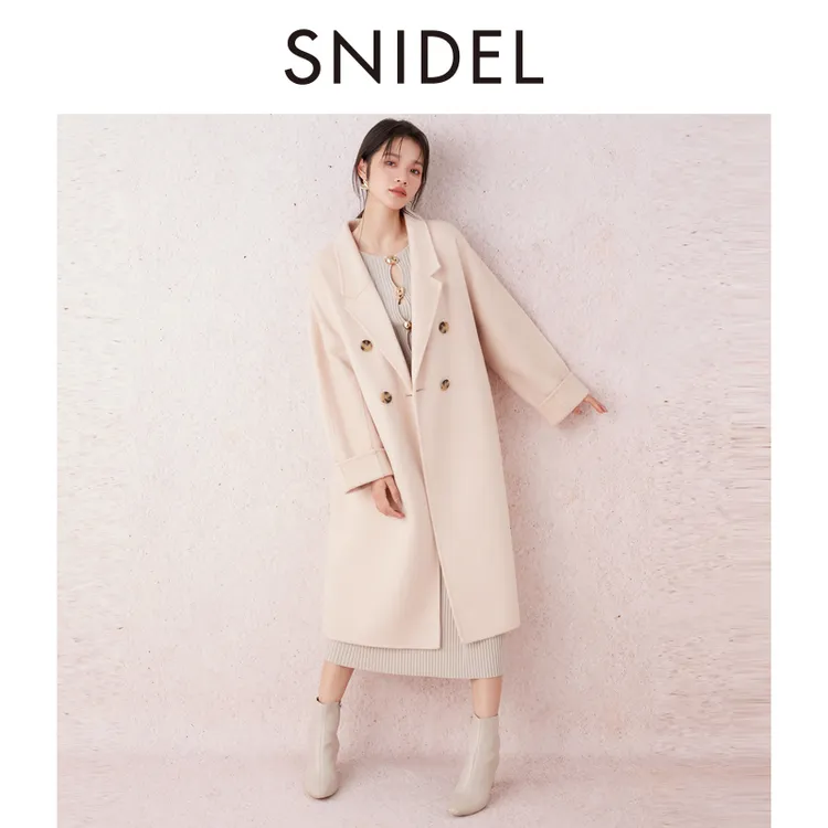 SNIDEL2025秋冬厚款氛围感翻领系带双面毛呢大衣外套SWFC244305