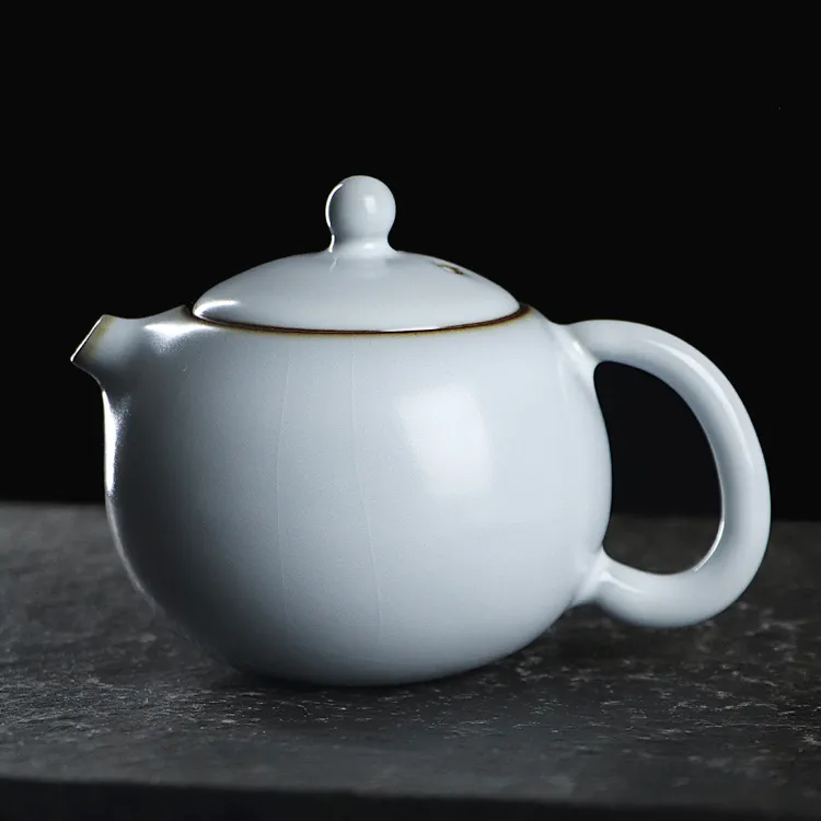 凝香阁 茶养开片铁胎月白汝窑河豚西施壶 冰裂纹陶瓷茶具泡茶单壶