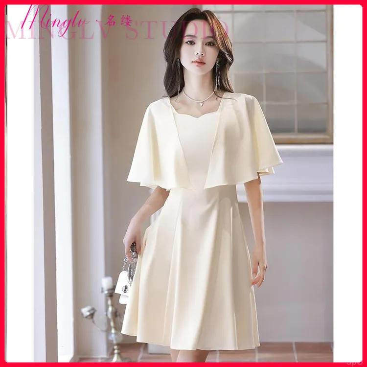 名缕小个子轻奢小众高端时髦超好看端庄大气香槟色女优雅连衣裙