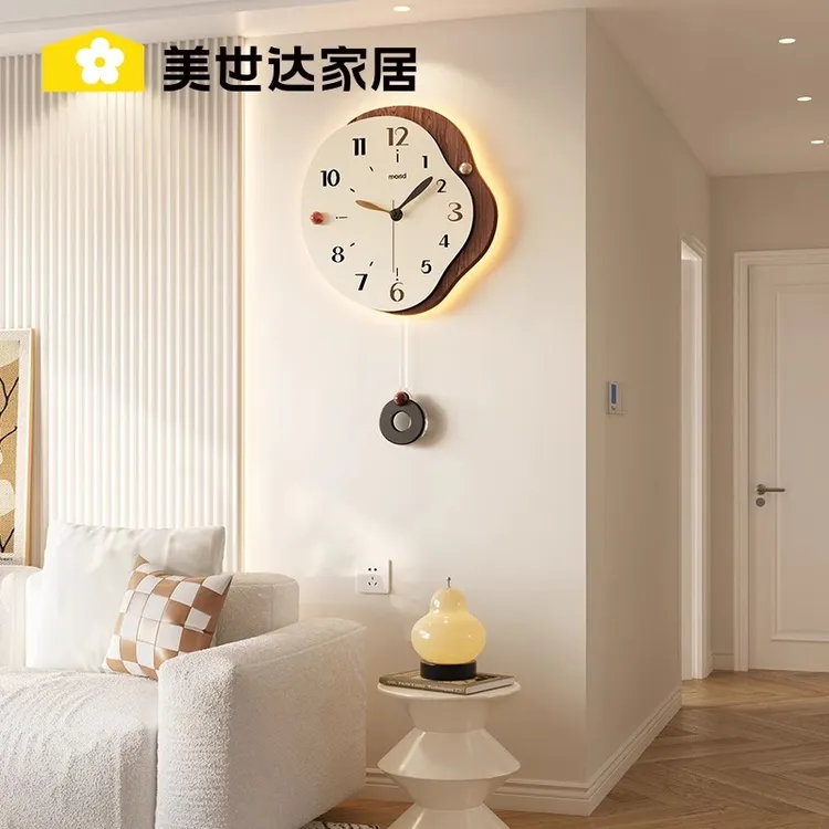 美世达挂钟现代简约客厅2025新款家用奶油钟表挂墙免打孔创意时钟