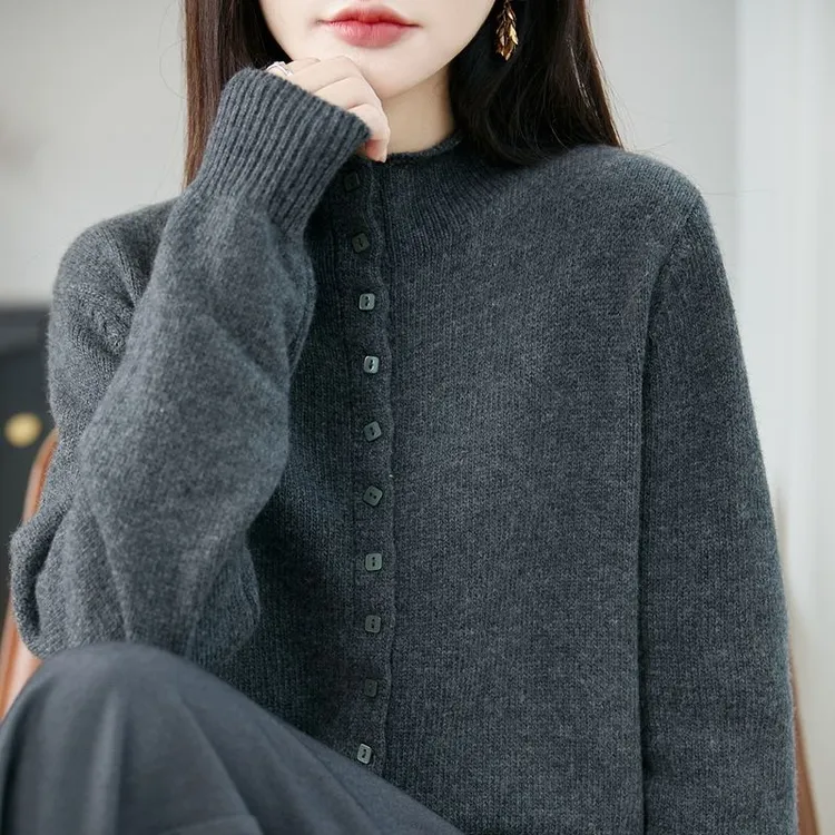 正品撤柜剪标羊毛衫半高领针织衫开衫秋冬新款加厚毛衣外套上衣