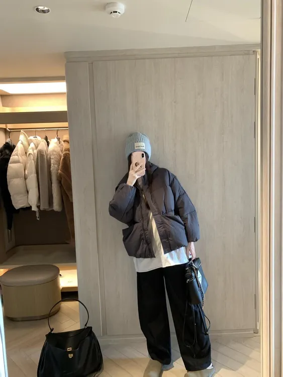 高级感超好看短款棉服外套女宽松简约风韩版黑色百搭休闲裤套装