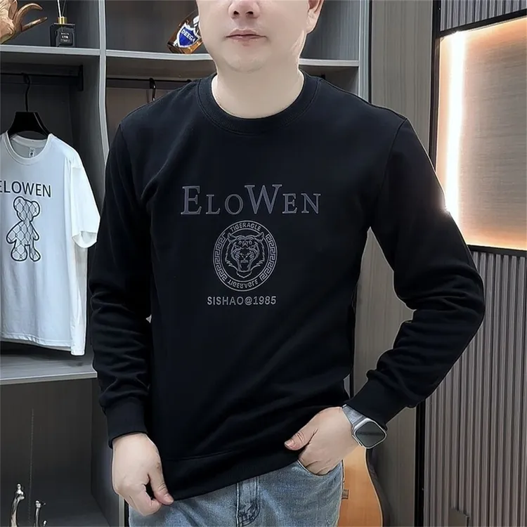 秋冬男士卫衣时尚潮流字母印花打底衫轻奢修身百搭加绒加厚t恤衫