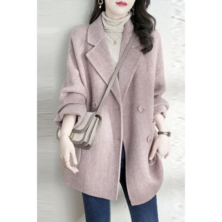 秋冬复合加厚垂坠感毛呢外套女ins潮人字纹春秋中长款呢子大衣