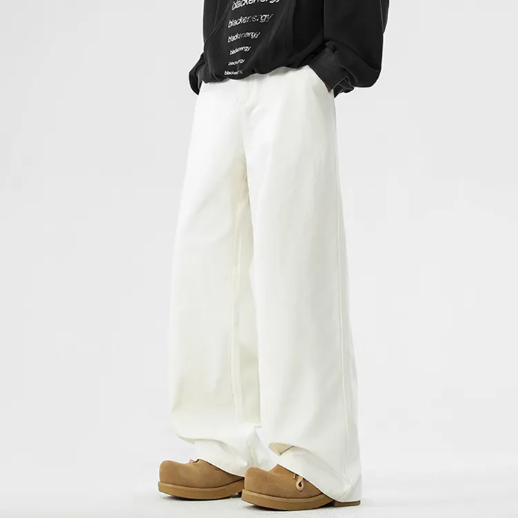 美式基础斜切百搭休闲裤男春秋显瘦显高宽松垂感直筒工装微喇长裤