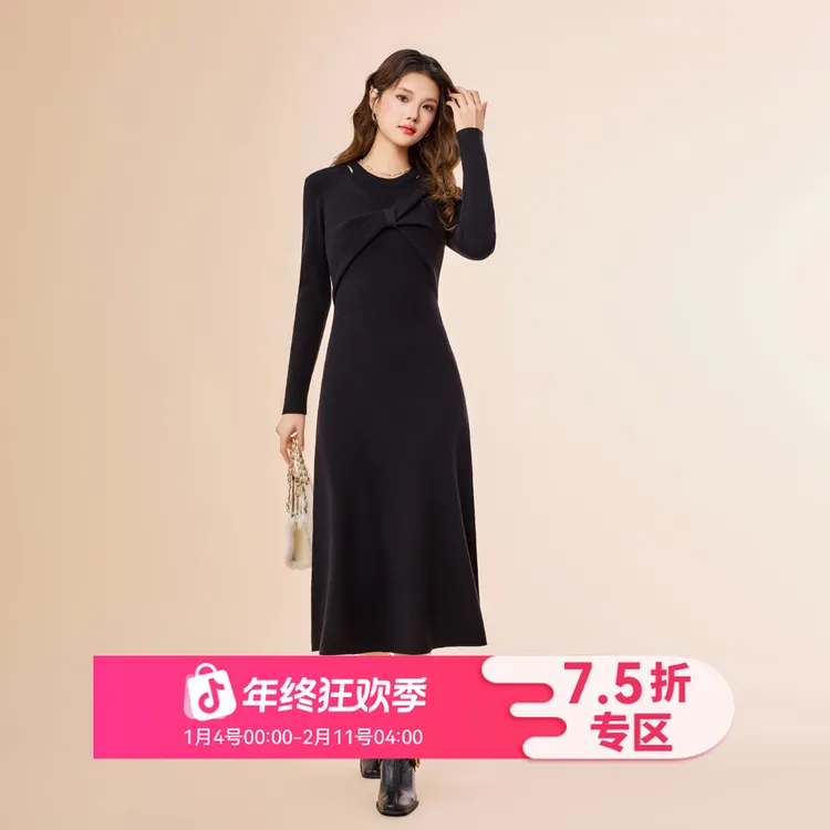 IEF/爱依服裙子2025秋季新款法式温柔纯欲小女人气质毛织连衣长裙