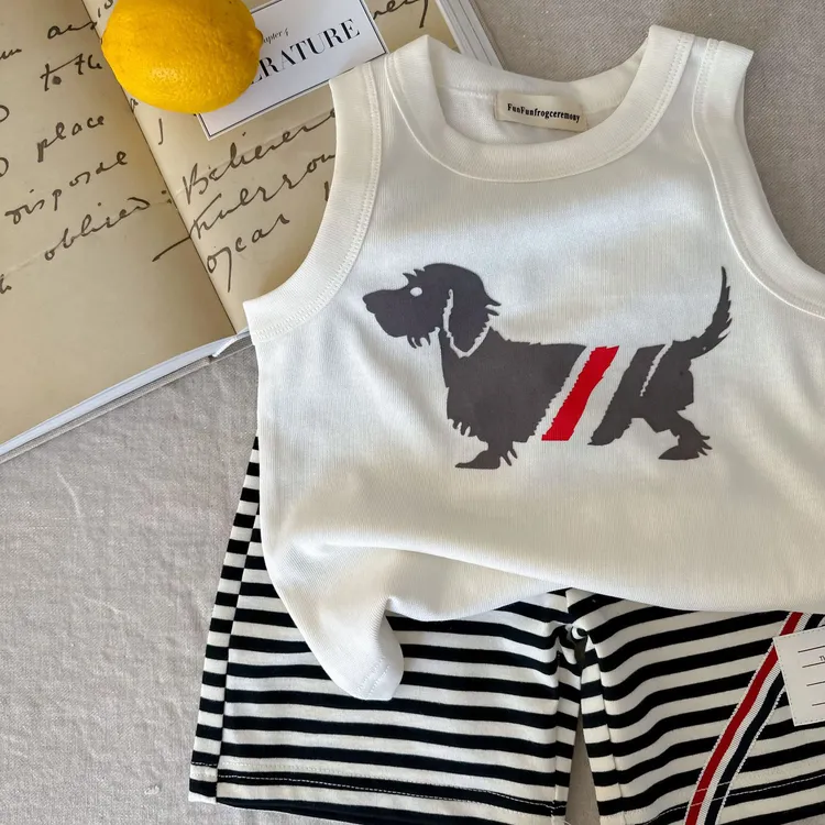 【100棉】2025夏款短袖童装日系T恤童小童无袖背心男童卡通时尚潮