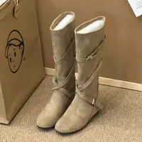 晚睡兰·内增高6CM真皮复古堆堆西部牛仔靴圆头褶皱显瘦中筒靴女