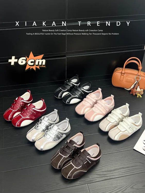 秋季新款内增高6cm魔术贴单鞋德训鞋女2025年休闲运动板鞋阿甘鞋