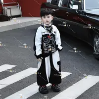 Jimmy妈童装【非黑即白】秋冬新款儿童潮酷休闲加绒卫衣运动裤套装