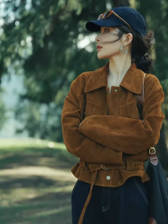 复古美拉德时髦翻领外套女2025秋季新款高级感棕色休闲百搭上衣