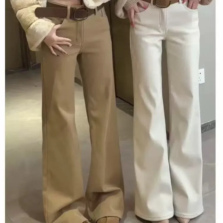 小个子定制秋冬刺绣加绒加厚弹力慵懒风喇叭牛仔裤(送腰带)