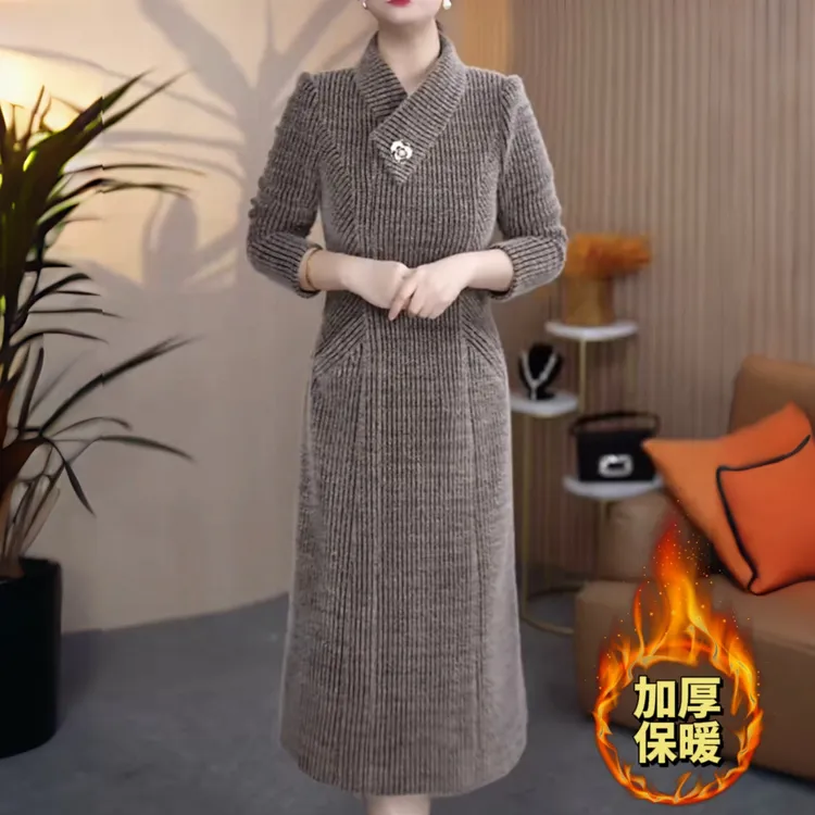【衣雅严选】8101-1304#新款纳米金貂混纺雪花绒加厚保暖款连衣裙