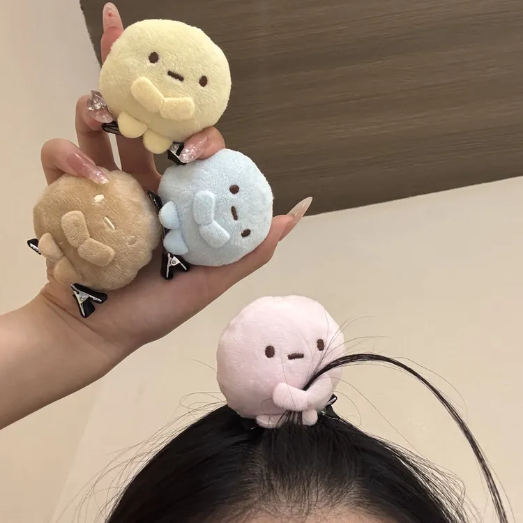 可爱角落生物团子发夹毛绒立体眼镜草帽公仔鸭嘴夹少女心侧刘海夹