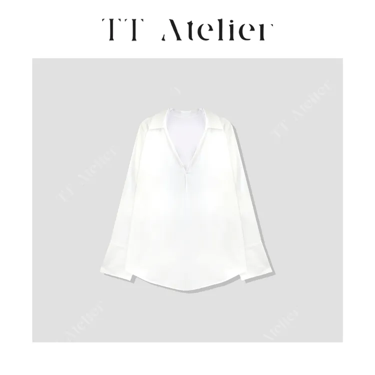 TT设计师【粉黛】NO退NO换高级简约肌理感休闲宽松V领衬衫TT190202