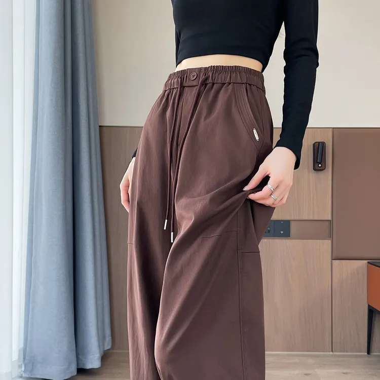 阔腿裤女春秋季2025新款直筒宽松慵懒松弛感垂感咖色宽松棕色裤子