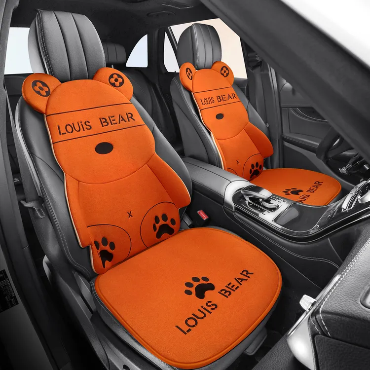 卡通路易小熊亚麻汽车坐垫四季通用透气防滑耐磨可爱座垫