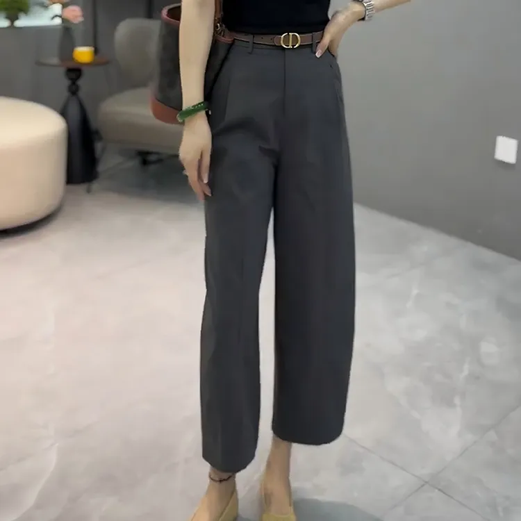 简约洋气西装裤女2025早秋新款大码小个子显瘦阔腿高腰九分休闲裤