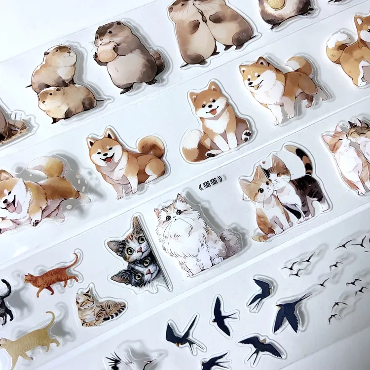 三渡文创新品小动物鼠鼠猫猫狗狗鸟自然可爱风模切拼贴背景素材 