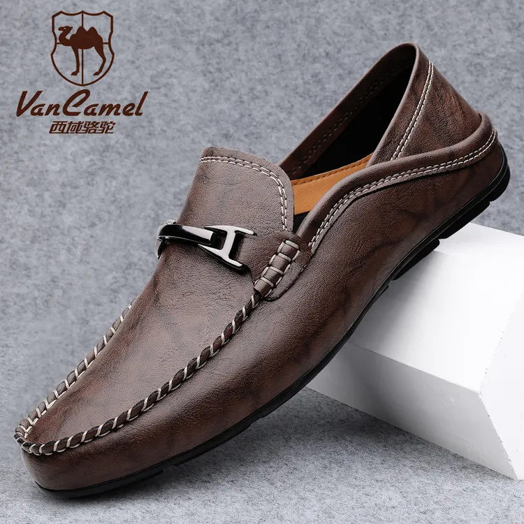 西域骆驼/VANCAMEL/2025春秋豆豆鞋男士休闲软底防滑皮鞋HT2391