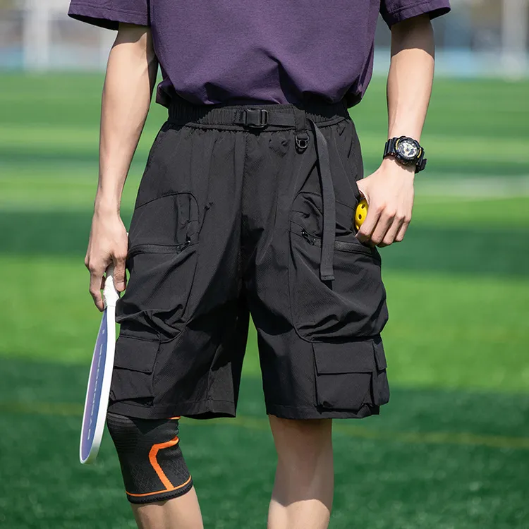 夏季户外五分裤大口袋男2025拉链工装夏季宽松曜石黑装饰潮短裤机
