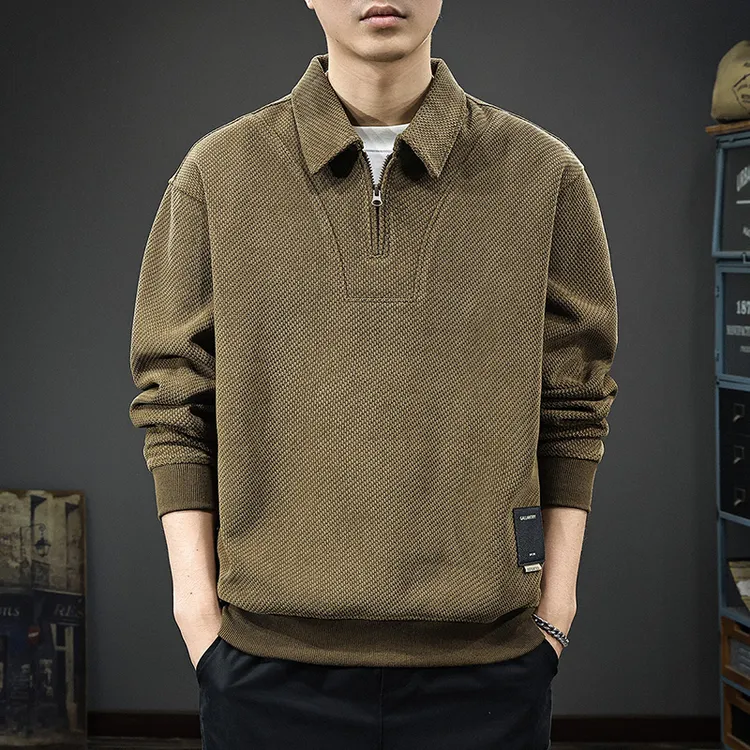 雪尼尔针织拉链翻领男士卫衣2025新款秋冬潮宽松大码休闲高端衣服