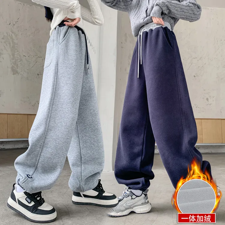 女童裤子秋冬儿童女孩一体绒运动裤长2025新款大童冬季加绒休闲裤