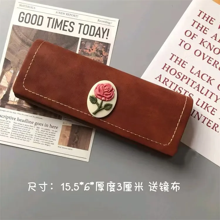 玫瑰轻奢眼镜盒大容量文艺复古清新墨镜太阳镜框架收纳盒便携