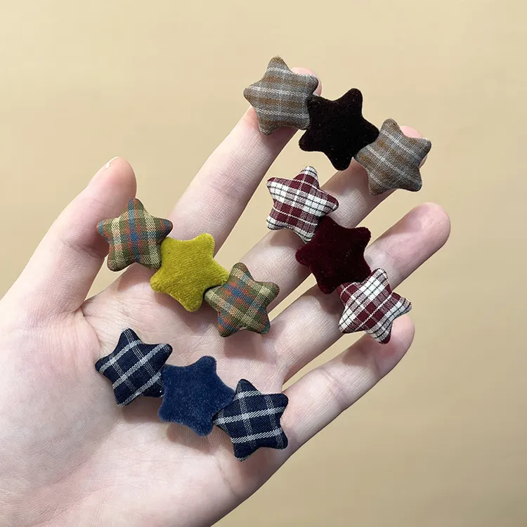 格纹小星星毛呢布艺发夹女2025秋冬新款鸭嘴夹发卡刘海夹子头饰