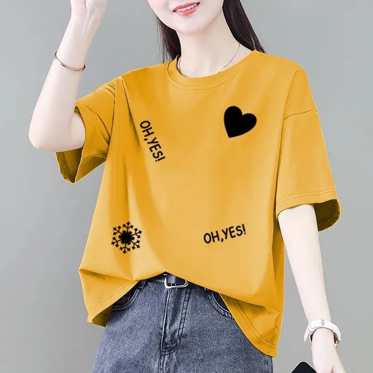 100%纯棉短袖t恤女夏季新款爆款减龄百搭宽松显瘦遮肚大码上衣女