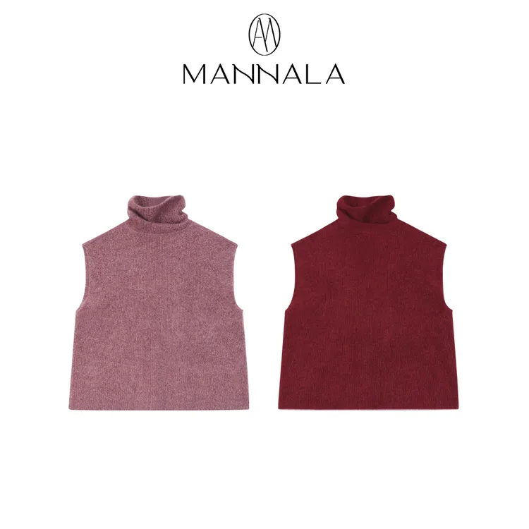 MANNALA丨“伊丽莎”罕山白绒高领慵懒叠穿背心羊绒雾感马甲Q4694