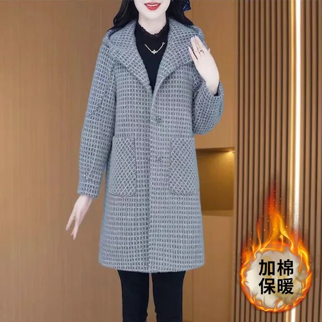 毛呢外套女中长款宽松显瘦中年女士秋冬夹棉呢子大衣今年流行新款