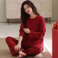 卡之恋女秋冬新款红色kitty长袖40支紧赛精梳双面纯棉可外穿居服