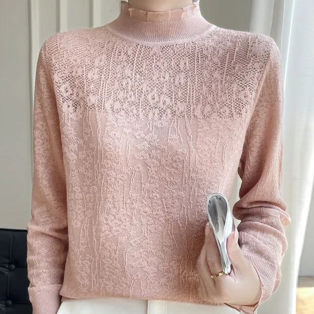 快抢!【蕾丝木耳边羊毛针织衫】花边长袖打底衫毛衣新款宽松上衣