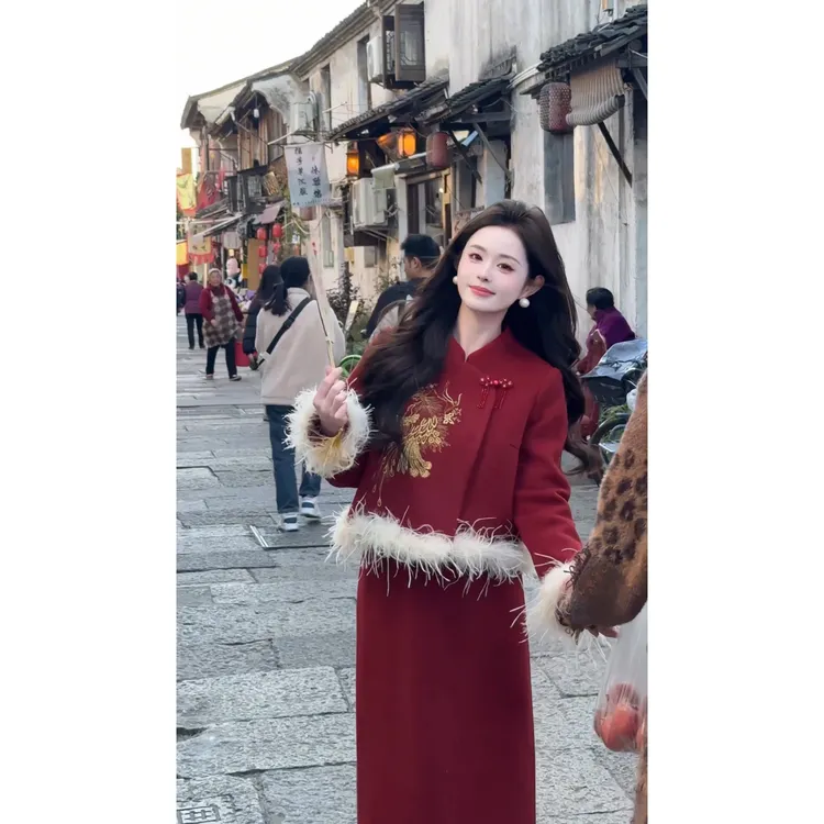 【凤求凰】七七很芒新中式斜襟凤凰刺绣棉服外套+半裙XMZH5245