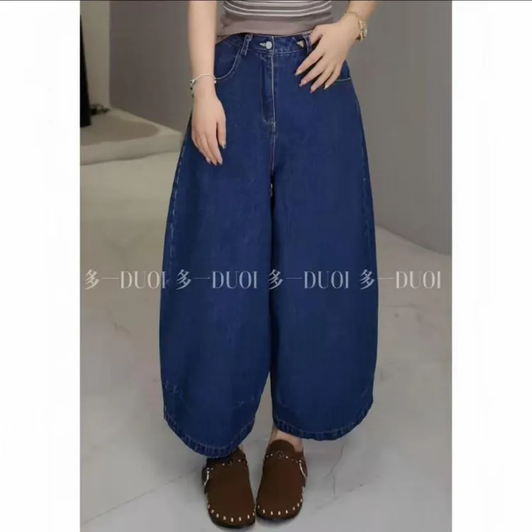 多一"港味牛仔"2025早秋复古水洗正腰高腰弯刀宽松休闲牛仔裤