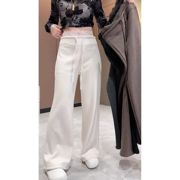 艾塔莉花边腰头设计感休闲裤冬季新款女长裤梨形身材显瘦百搭阔腿