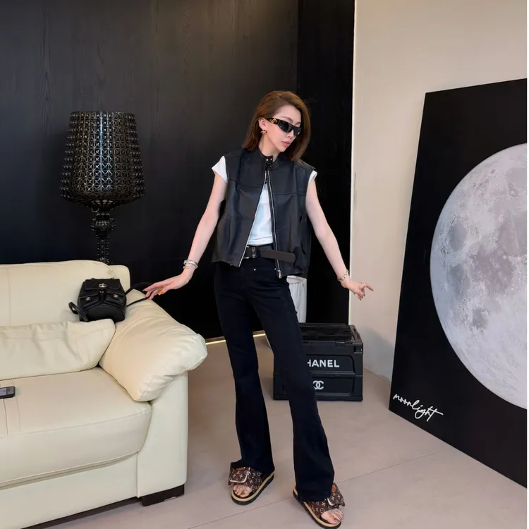 MYYS【个性穿搭】时尚欧美个性百搭拉链皮马夹[衣长60cm]