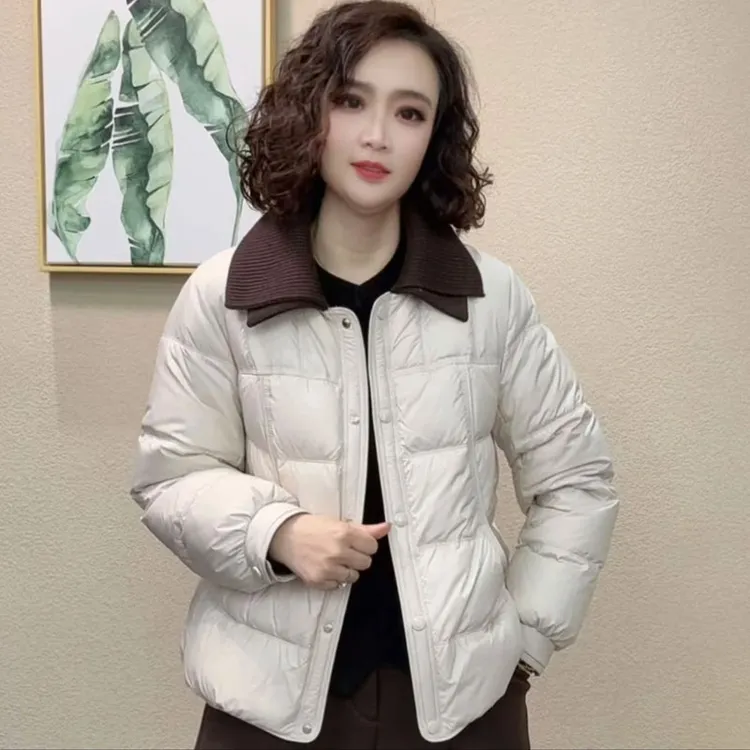 加厚保暖棉服女2025冬季新款时髦针织拼接翻领短款棉袄外套潮