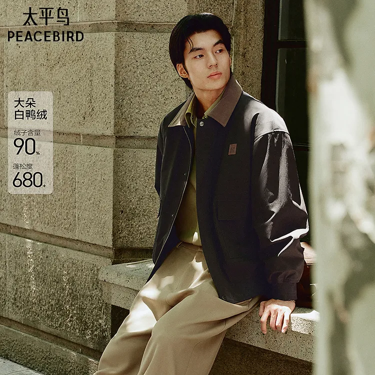【巴恩风羽绒服】太平鸟男装羽绒服工装外套男士25冬季男BAACF413D