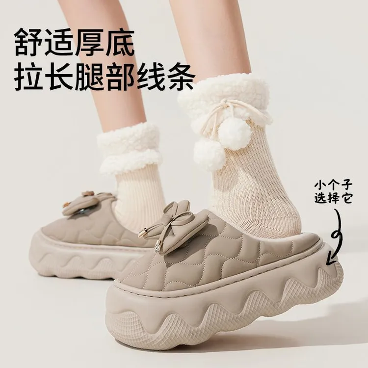 洋山公羊新款防水棉拖鞋女家居保暖加厚底秋冬增高防滑户外穿棉拖
