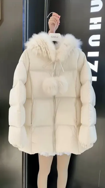 时尚毛绒连帽韩版气质棉服女冬季2025新款减龄小个子短款加厚保暖