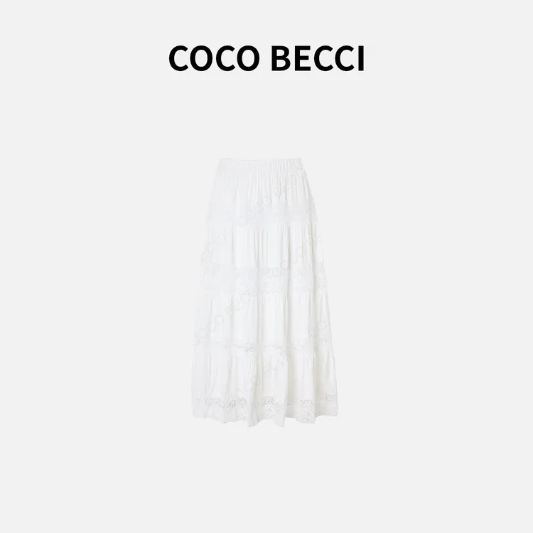 COCOBECCI【巴黎假日】高腰假日蕾丝拼接赫本半裙CFXYWB471010