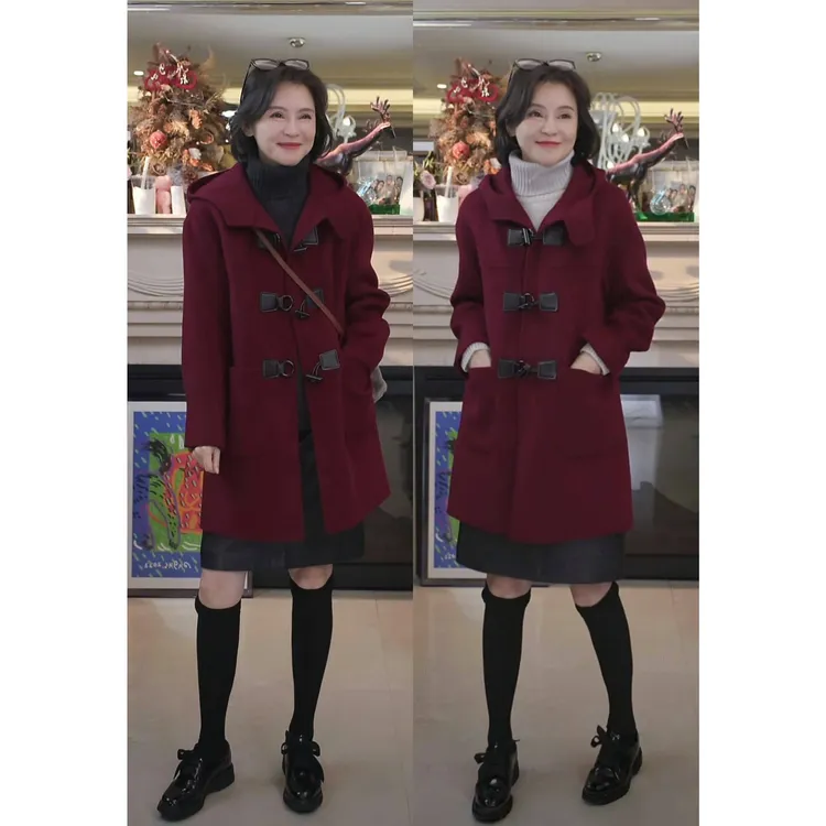 我是摩羯黑标 九紫离火红 90支秘鲁苏力冬牛角扣双面呢大衣