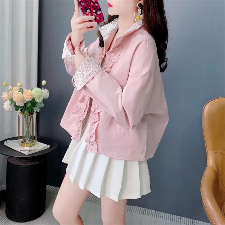 韩版时尚百搭木耳边短外套女春季2025新款设计感洋气减龄夹克上衣